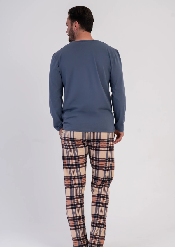 Piżama Męska Vienetta Navy Plaid, Niebieski, r. M-XXL