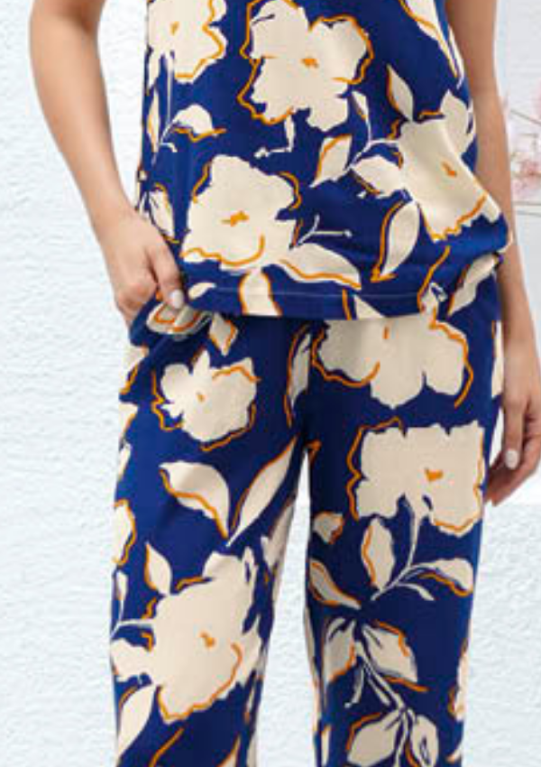 Piżama damska Navy Floral Set, Granatowy, r. M - 2XL