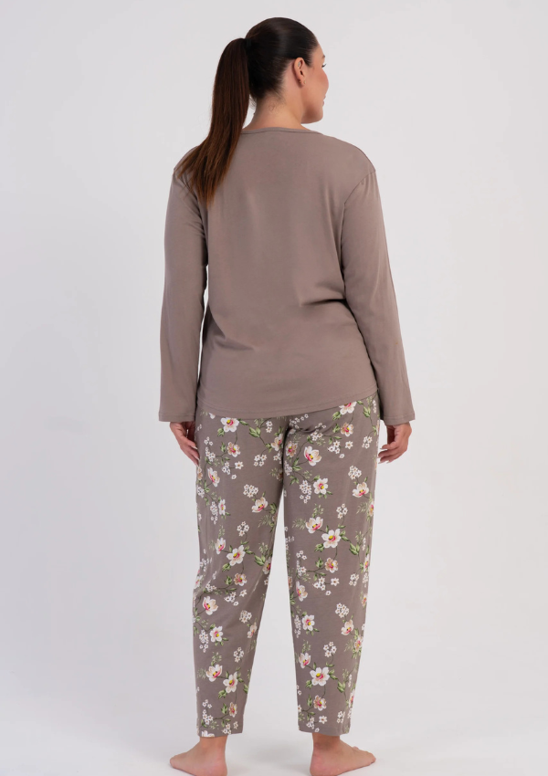 Piżama Damska Vienetta Taupe Blossom, Taupe, r. 1XL-4XL