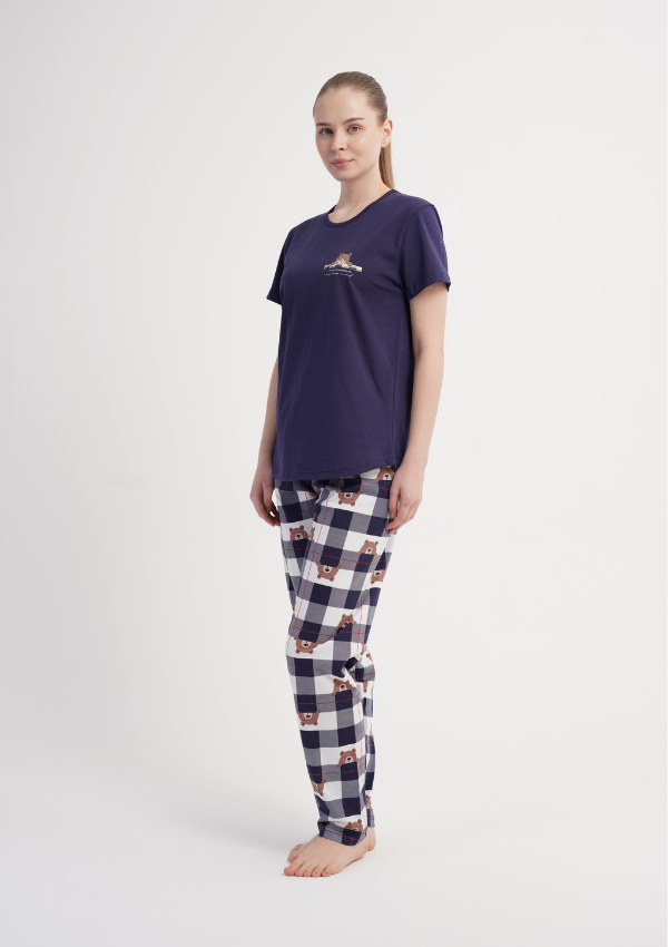 Piżama Damska Vienetta Soft Bear, Granatowy, r. S-XL