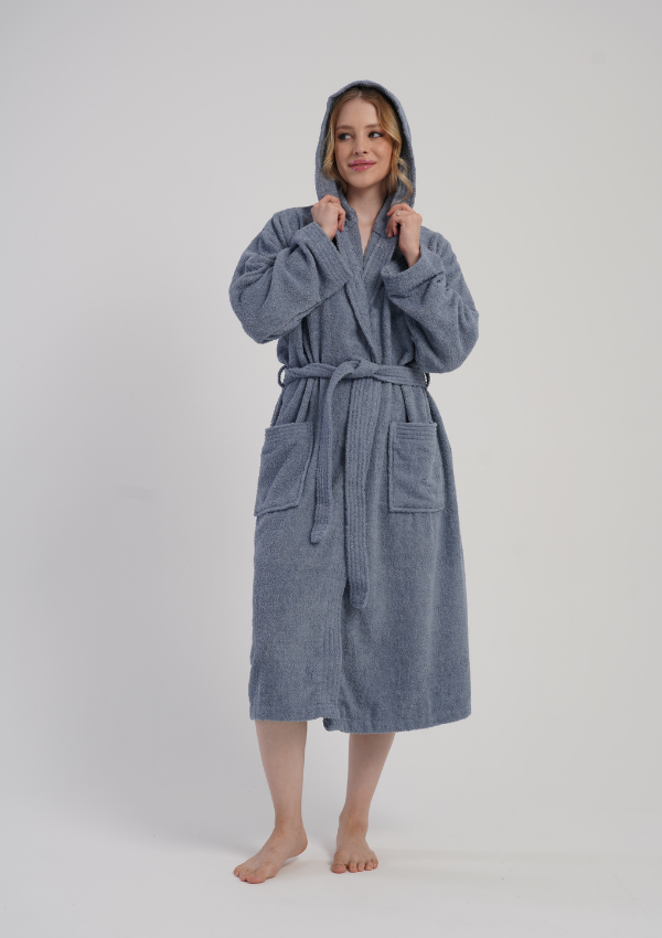 Szlafrok damski Vienetta Cozy Frotte, Niebieski, r. M-XXL