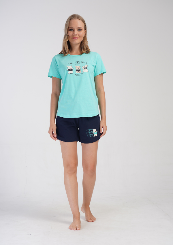 Piżama Damska Vienetta Mint Bears, Zielony, S -XL