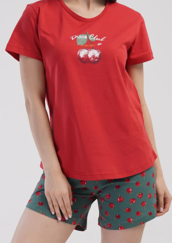 Piżama Damska Vienetta Cherry Disco, Czerwony, S -XL
