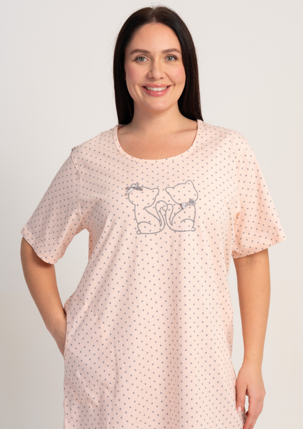 Koszula Nocna Damska Vienetta Cat Comfort, Różowy, r. 1XL - 4XL