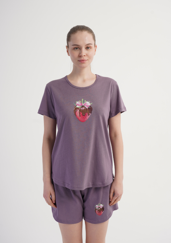 Piżama Damska Vienetta Berry Choco, Fioletowy, S -XL