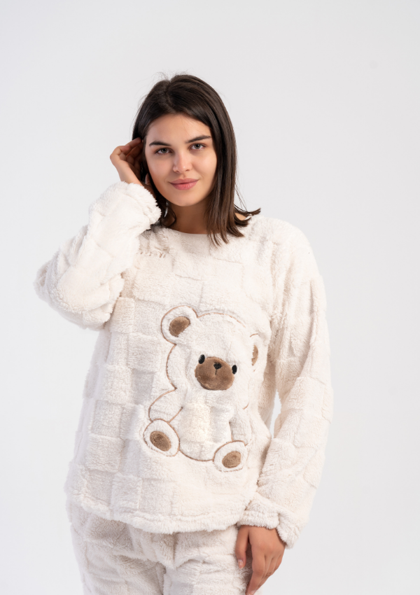 Piżama Damska Softowa Vienetta Soft Teddy, Biały, r. S-XL
