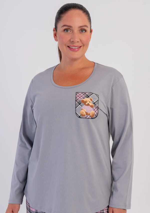 Piżama Damska Vienetta Gray Teddy, Szary, r. 1XL-4XL