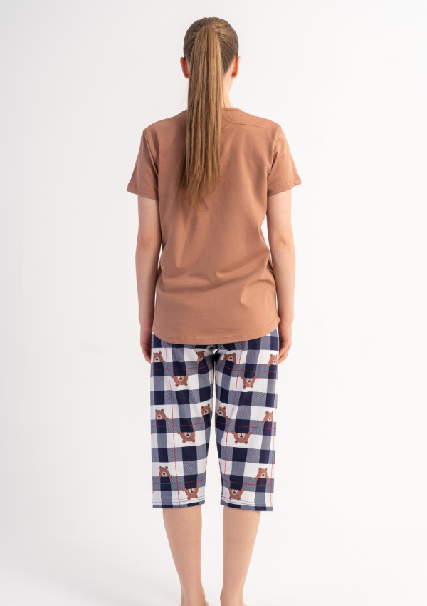 Piżama Damska Vienetta Bear Check, Beżowy, r. M-XXL