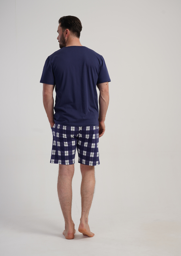 Piżama Męska Vienetta Navy Grid, Granatowy, r. 1XL-4XL