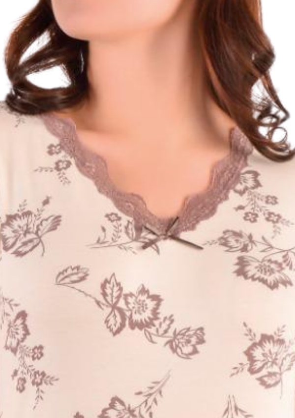 Piżama damska Cream Floral Elegance, Beżowy, r. M - 3XL