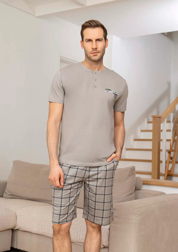 Piżama Męska Grey Check Set, Szary, r. M-XL