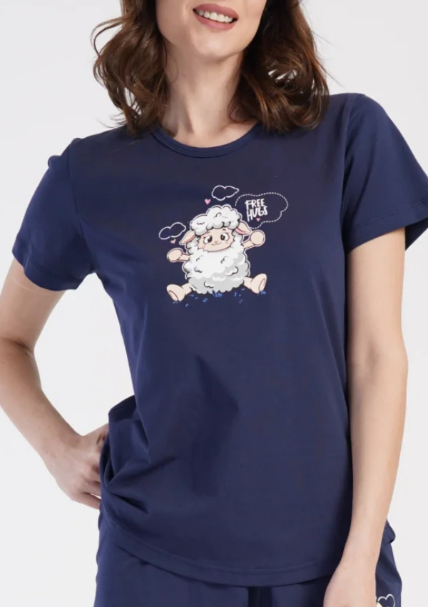 Piżama Damska Vienetta Hug Sheep, Granatowy, S -XL