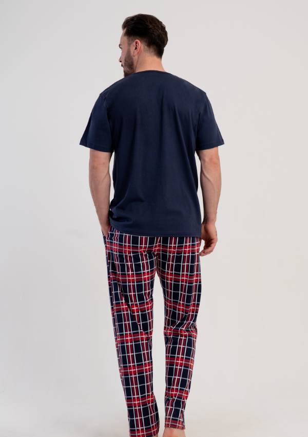 Piżama Męska Vienetta Classic Check, Granatowy, r. M-XXL