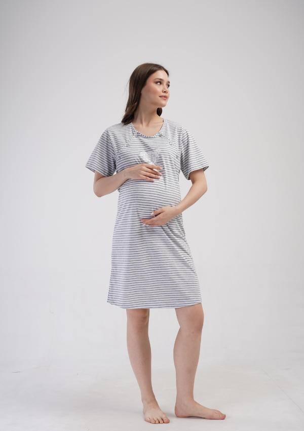 Koszula do Karmienia Vienetta Soft Stripes, Szary, r. S-XXL