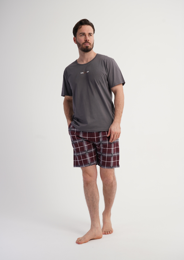 Piżama Męska Vienetta Graphite Check, Szary, r. 1XL-4XL