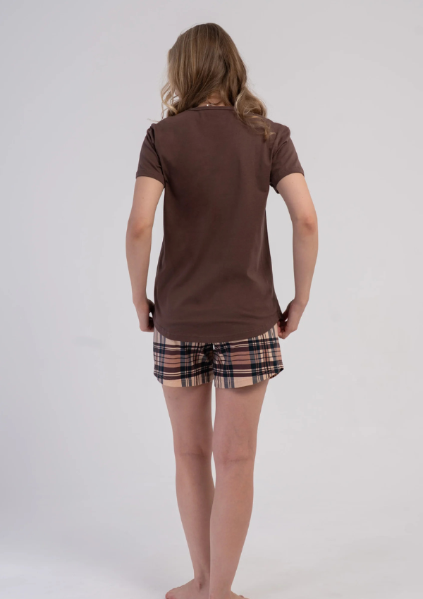 Piżama Damska Vienetta Cocoa Check, Brązowy, S -XL