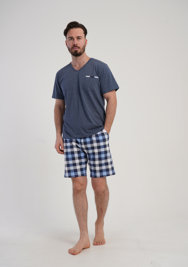 Piżama Męska Vienetta Steel Check, Szary, r. 1XL-4XL