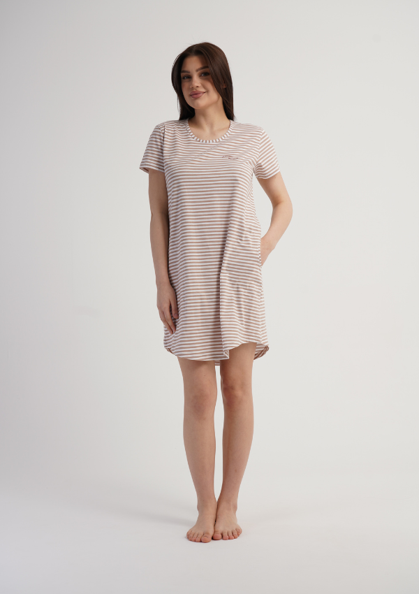 Koszula Nocna Vienetta Beige Lines, Beżowy, r. M-XXL