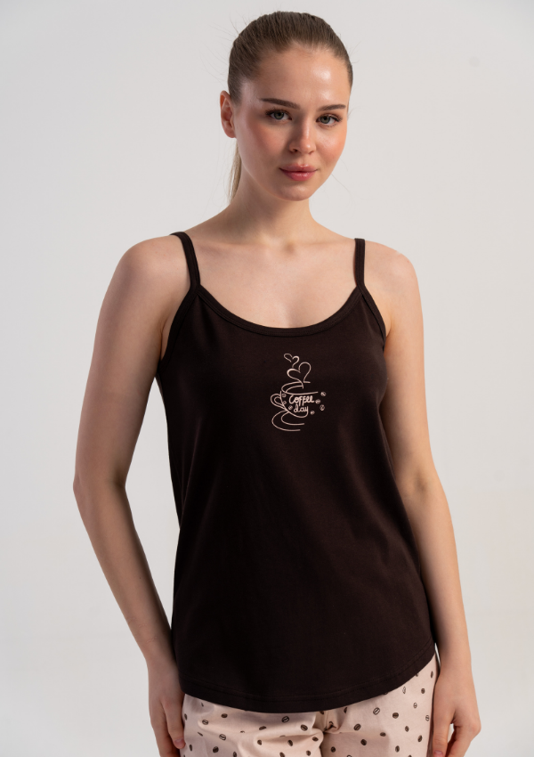 Piżama Damska Coffee Charm, Brązowy, S -XL