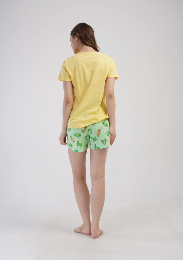 Piżama Damska Vienetta Dino Yellow, Żółty, S -XL