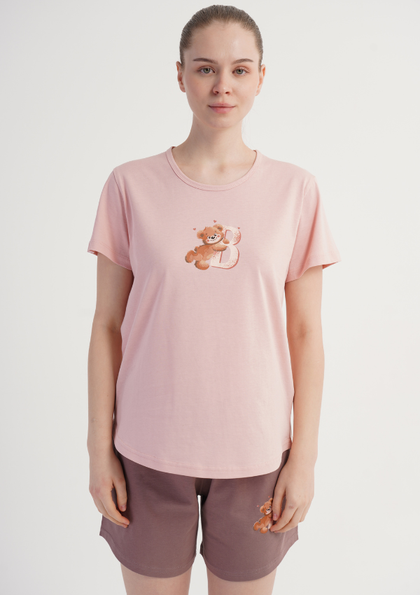 Piżama Damska Vienetta Bear Bloom, Różowy, S -XL