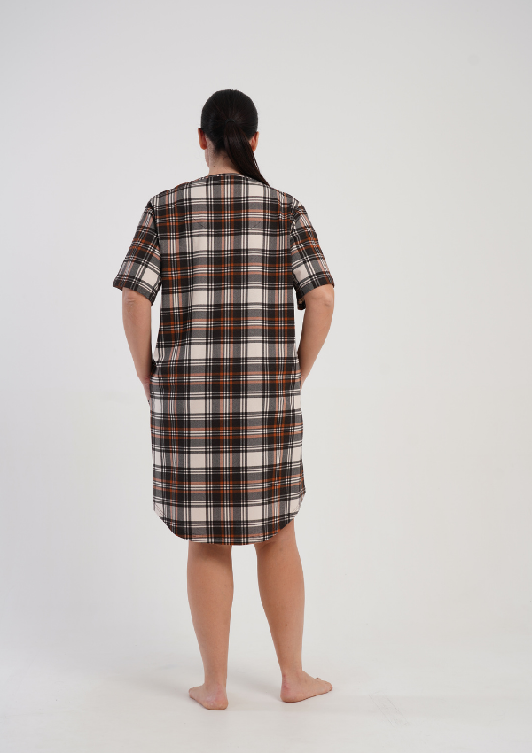 Koszula Nocna Damska Vienetta Classic Check, Brązowy, r. 1XL - 4XL