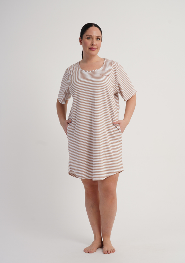 Koszula Nocna Damska Beige Stripes, Beżowy, r. 1XL - 4XL