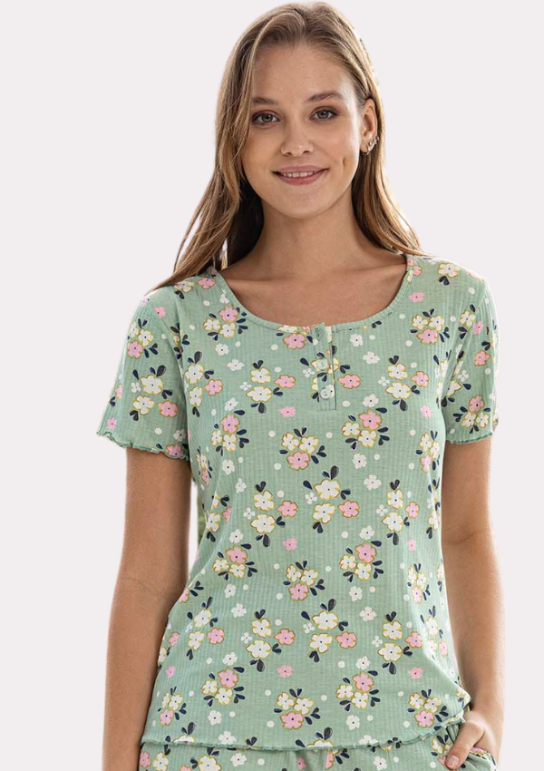 Piżama Damska Sage Bloom, Zielony, r. M-XXL