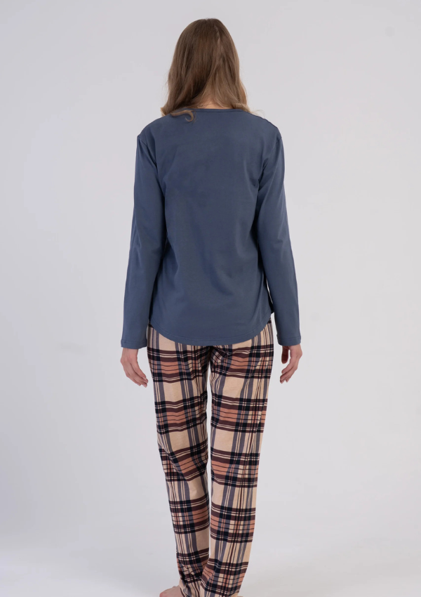 Piżama Damska Vienetta Cozy Check, Niebieski, r. S-XL
