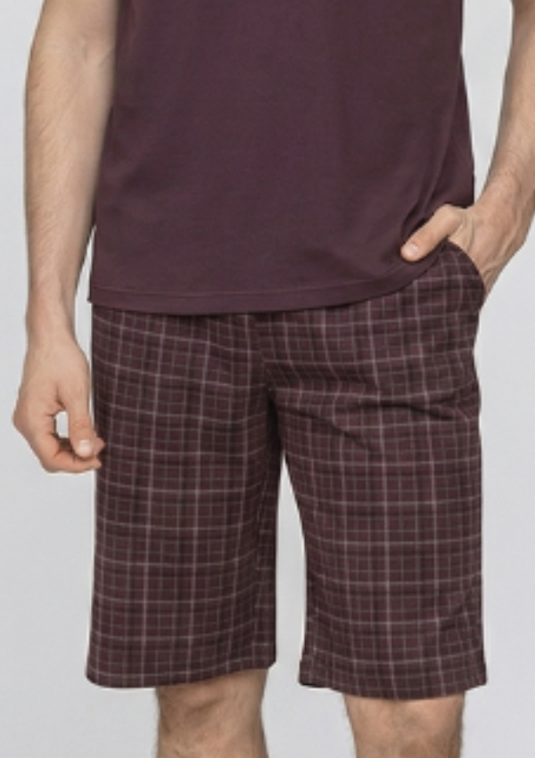 Piżama Męska Burgundy Check, Bordowy, r. M-XL