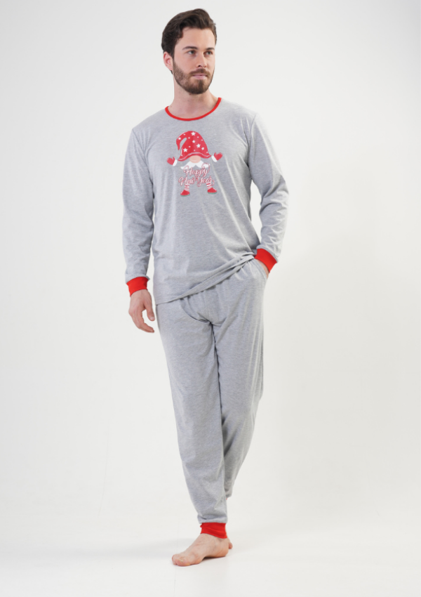 Piżama Męska Vienetta Festive Dude, Szary, r. S-XL