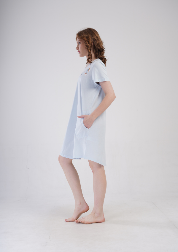 Koszula Nocna Damska Vienetta Blue Bloom, Niebieski, r. 1XL - 4XL