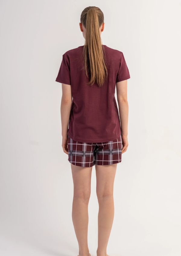 Piżama Damska Vienetta Graphite Check, Bordowy, M -XXL