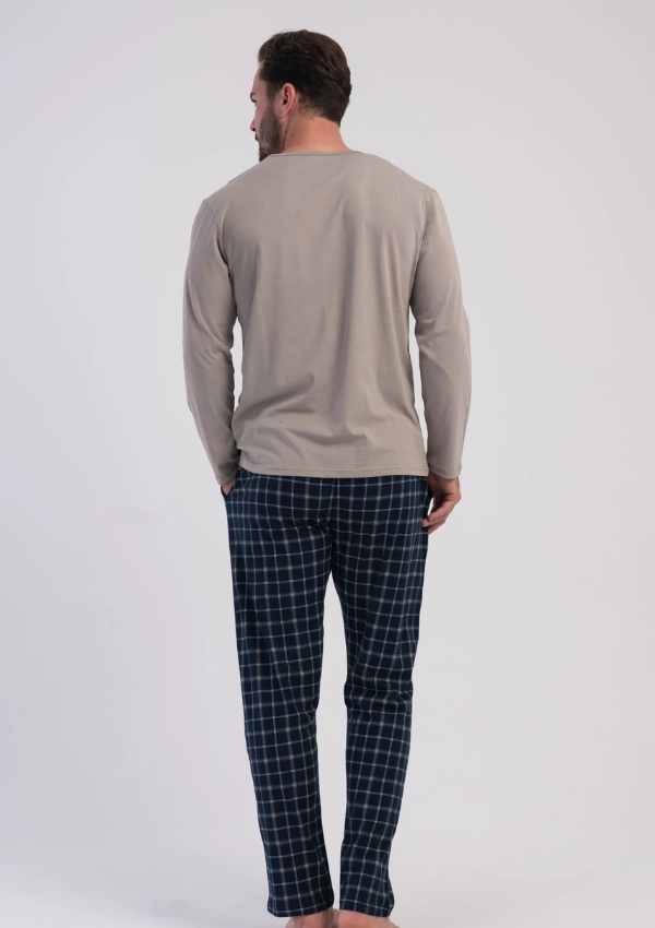 Piżama Męska Vienetta Sand Navy, Beżowy, r. M-XXL