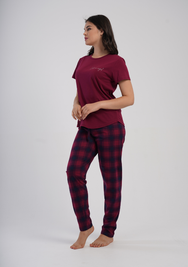 Piżama Damska Vienetta Red Check, Bordowy, r. 1XL-4XL