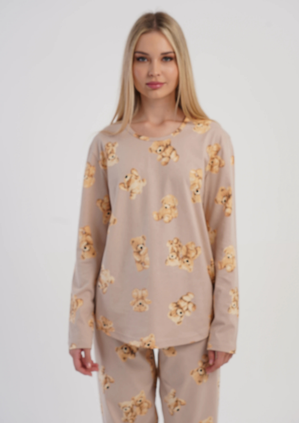 Piżama Damska Vienetta Cozy Bears, Beżowy, r. S-XL