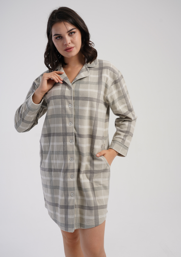 Koszula Nocna Damska Vienetta Warm Check, Beżowy, r. M - XXL
