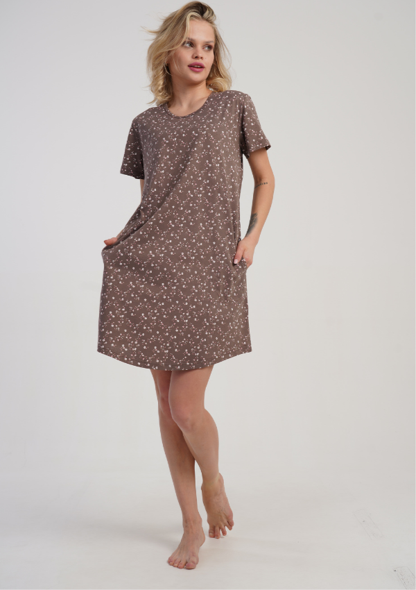 Koszula Nocna Vienetta Taupe Bloom, Brązowy, r. M-XXL