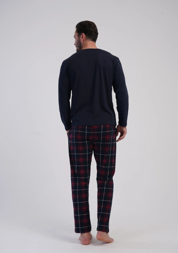 Piżama Męska Vienetta Navy-Burgundy Check, Granatowy, r. 1XL-4XL