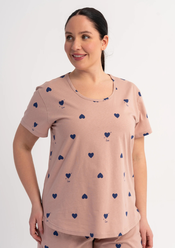 Piżama Damska Vienetta Navy Hearts, Różowy, r. 1XL-4XL