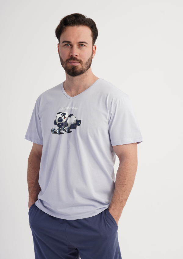 Piżama Męska Vienetta Panda Chill, Szary, r. S-XL