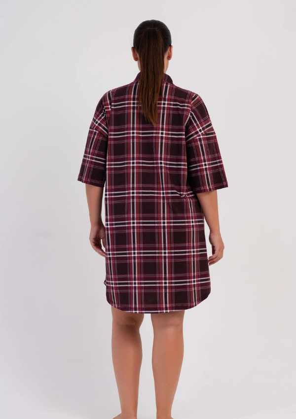 Koszula Nocna Damska Vienetta Check Button, Bordowy, r. 1XL - 4XL