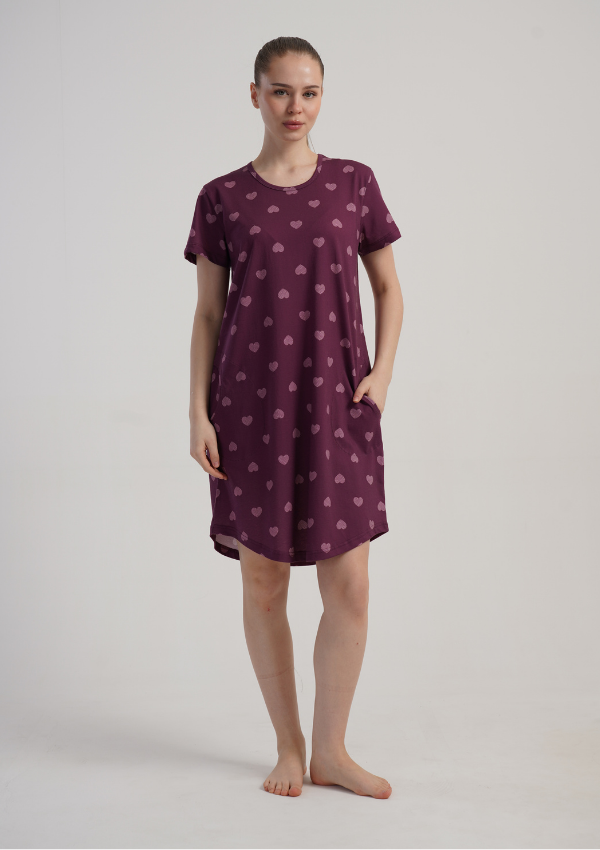 Koszula Nocna Vienetta Plum Hearts, Bordowy, r. M-XXL