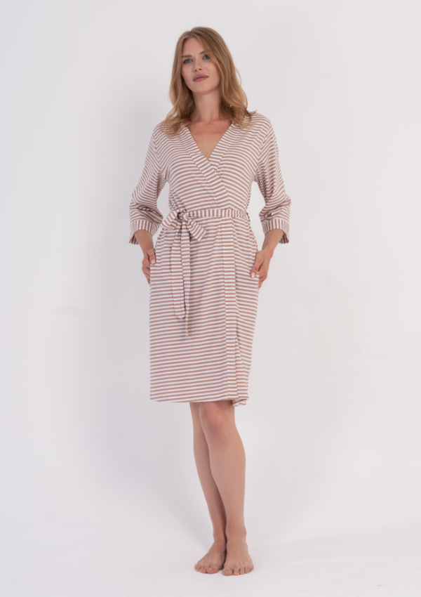 Szlafrok damski Vienetta Sand Stripe, Beżowy, r. M-XXL