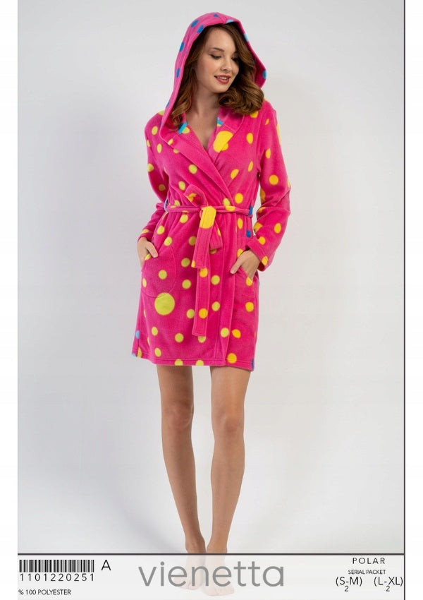 Szlafrok damski polarowy Vienetta Bubbles Pink, różowy, r. S-XL