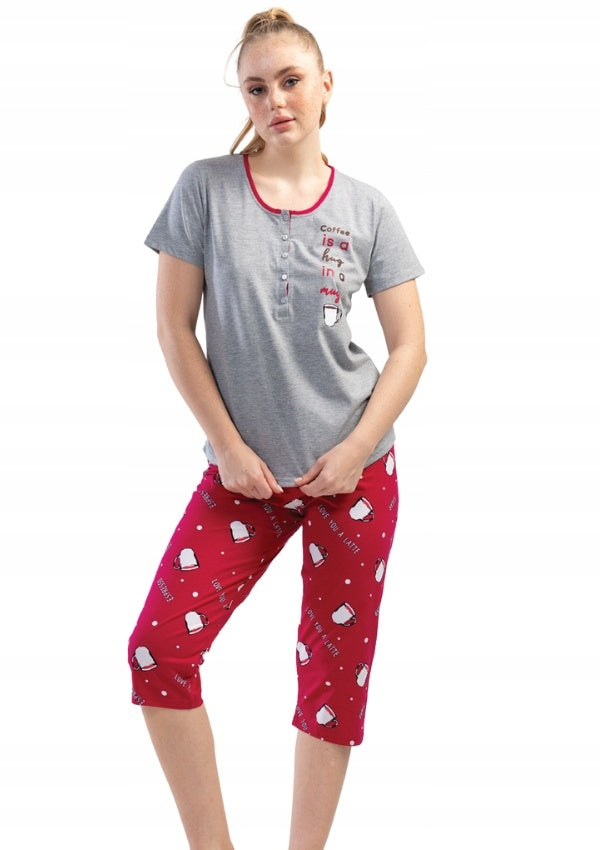 Piżama Damska Vienetta, Coffee Hug, Szare, r. S-XL