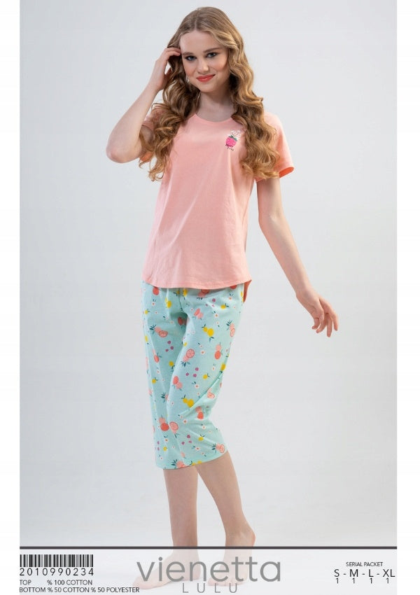 Piżama Damska Vienetta, Fruitty Sleep, Pomarńczowa, r. S-XL