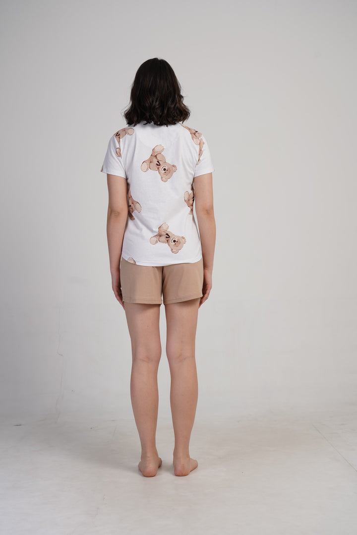 Piżama Damska Vienetta Sleepy Teddy, Biały, S -XL