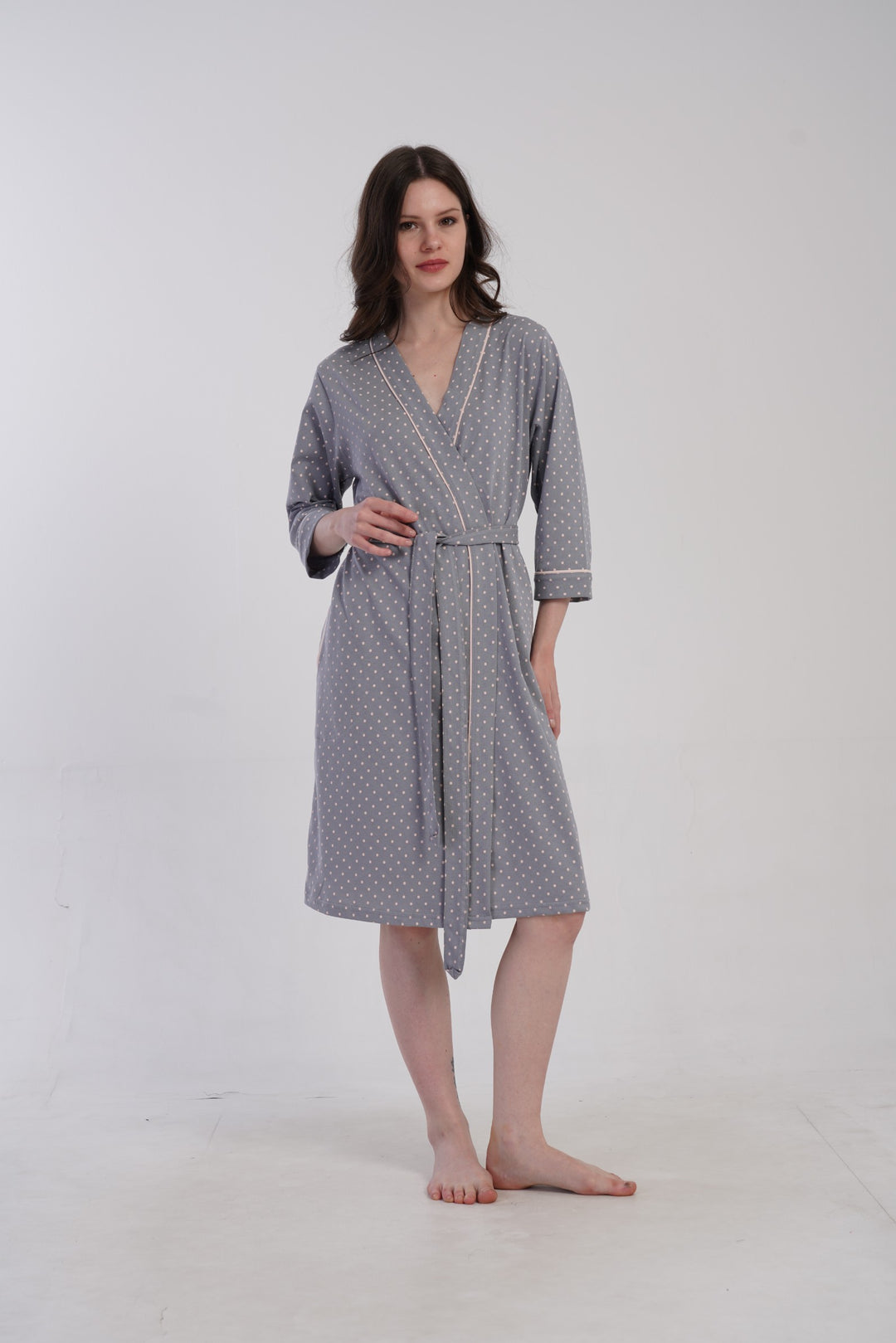 Szlafrok damski Vienetta Soft Dots, Szary, r. M-XXL