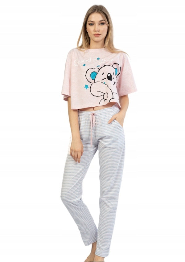 Piżama Damska Vienetta, Good Night, Różowa, r. S-XL image 0